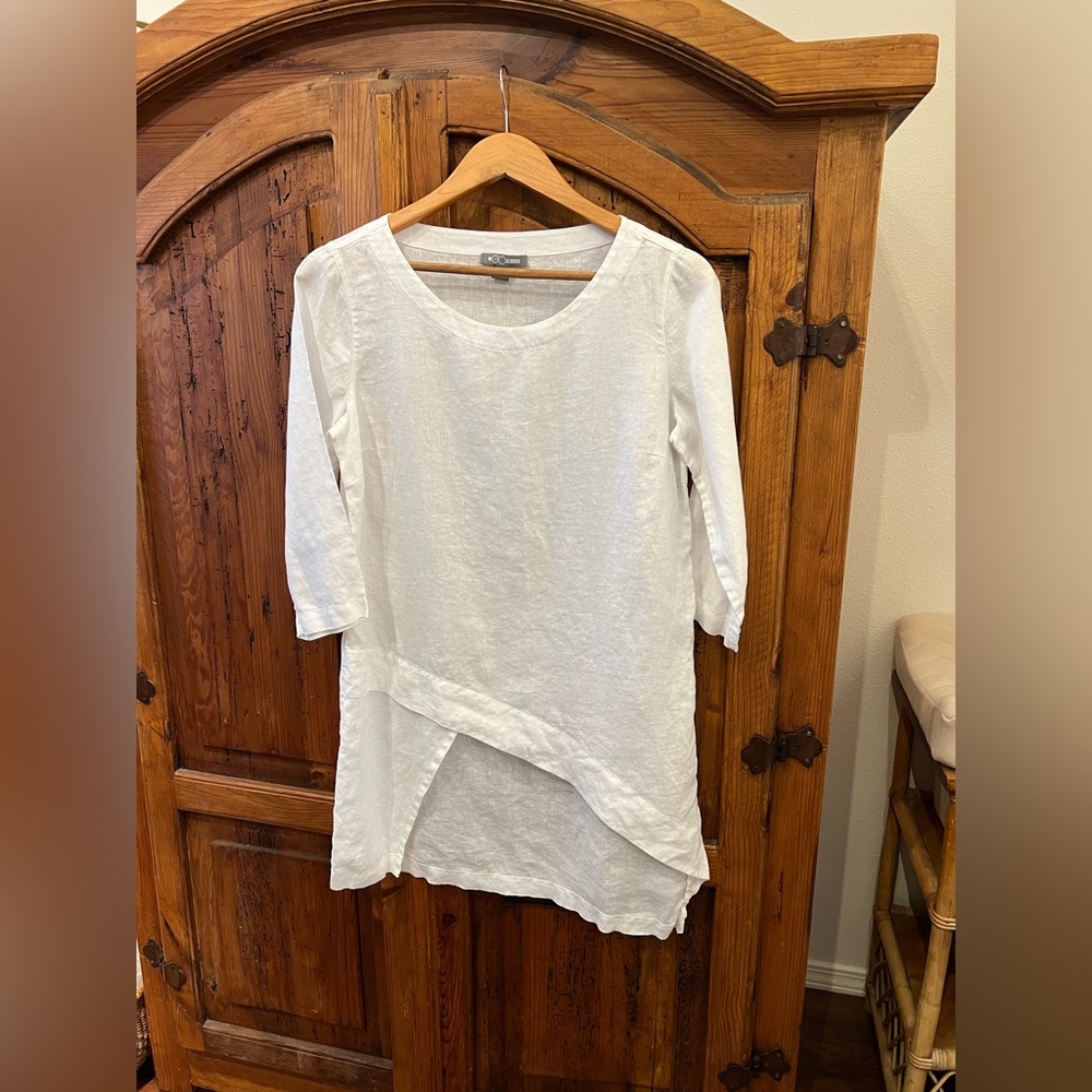 White Linen Asymmetrical Linen Blouse